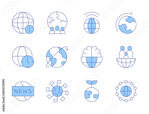 Global icons. Line Duotone style, editable stroke. global day of parents, global network, global shipping, union, worldwide, earth day, global, global communication, news, time zone, world