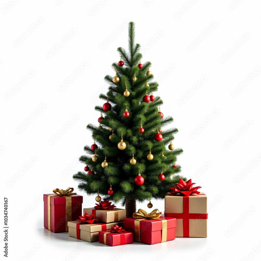 christmas tree with gifts isolated on white background. christmas tree with gifts isolated on white background.