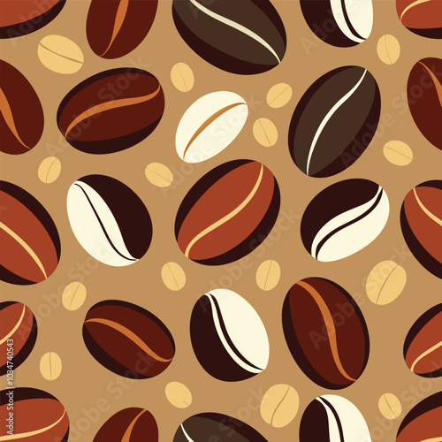 coffee beans graphic seamless pattern brown color light brown color.