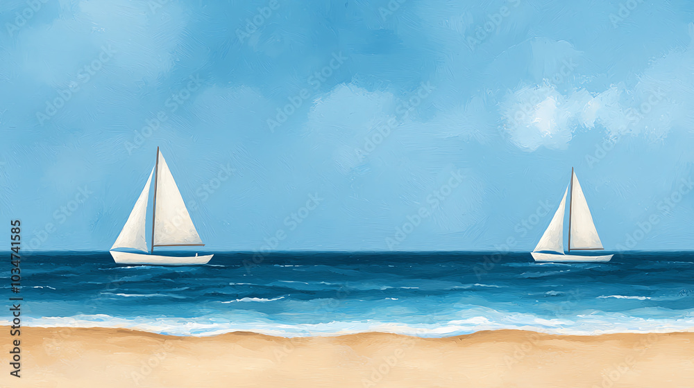 Obraz premium Sailboats on calm ocean under blue sky