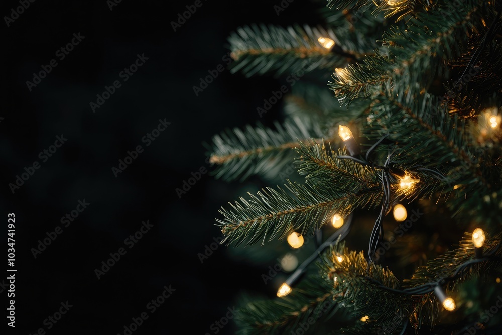 Close-up of a Christmas Tree Branch with Lights Close-up of a Christmas Tree Branch with Lights