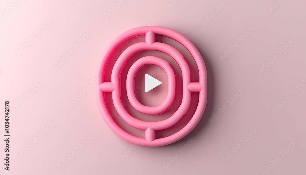 Multilayered pink play button design on a soft background. Multilayered pink play button design on a soft background.