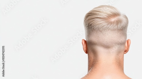 Stylish short haircut of a man, view from the back, isolated on white background.