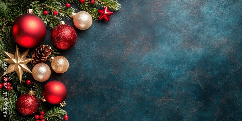 Festive Christmas Ornaments on a Dark Background Festive Christmas Ornaments on a Dark Background