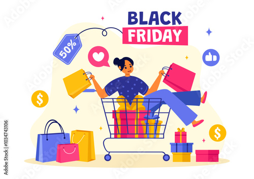 Black Friday Sale Event Vector Illustration with Shopping Paper Bags and Big Promotion Discount Purchases Goods for Promotions in a Flat Background
