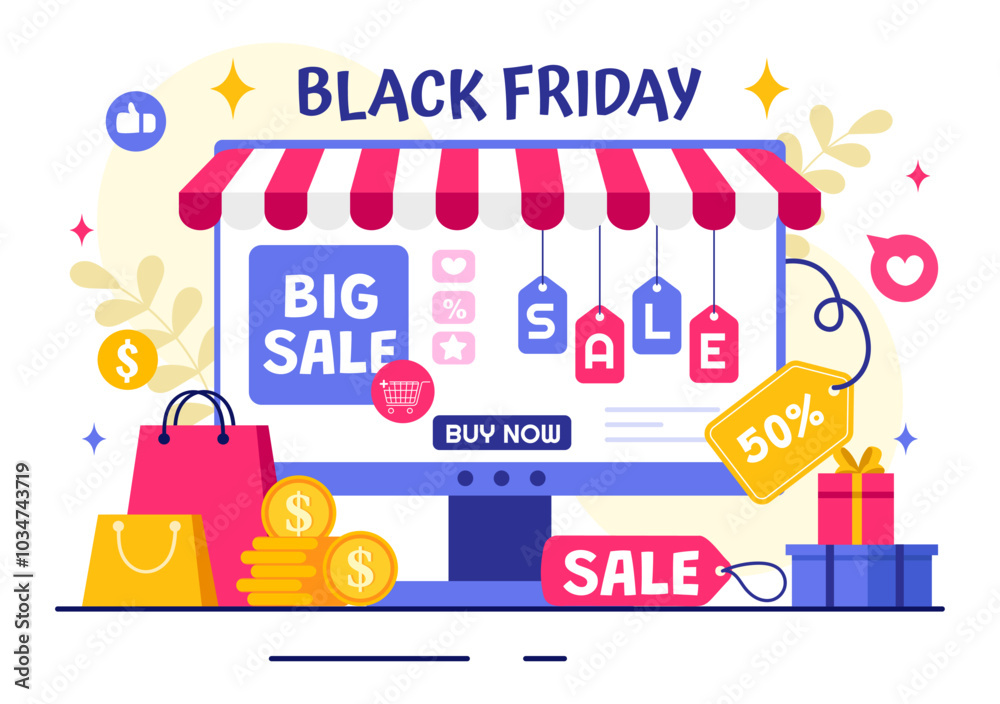 Black Friday Sale Event Vector Illustration with Shopping Paper Bags and Big Promotion Discount Purchases Goods for Promotions in a Flat Background Black Friday Sale Event Vector Illustration with Shopping Paper Bags and Big Promotion Discount Purchases Goods for Promotions in a Flat Background