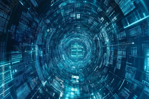 Wallpaper Mural A digital tunnel of binary code and data streams, glowing in blue and white. Torontodigital.ca
