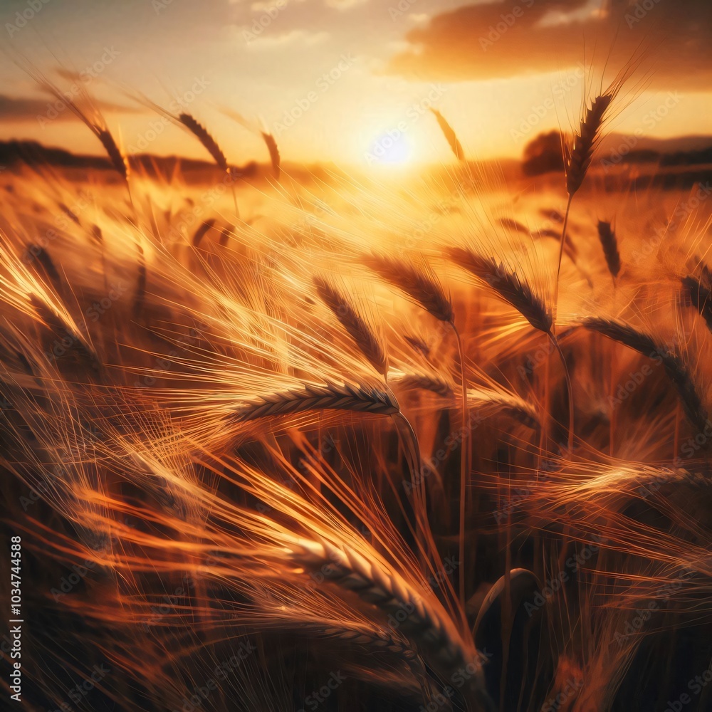 Golden wheat fields swaying in the wind at sunset Golden wheat fields swaying in the wind at sunset