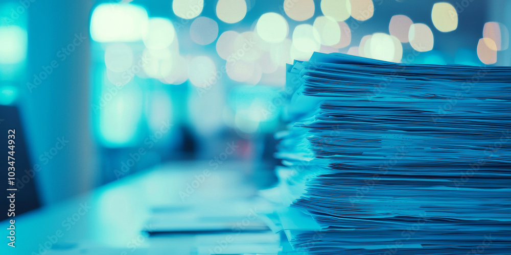 Stacks of business documents and paperwork on an office table, generative AI Stacks of business documents and paperwork on an office table, generative AI