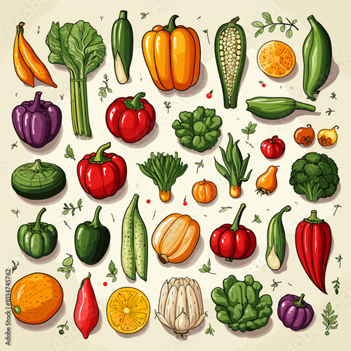 various vegetable icons on a white background 