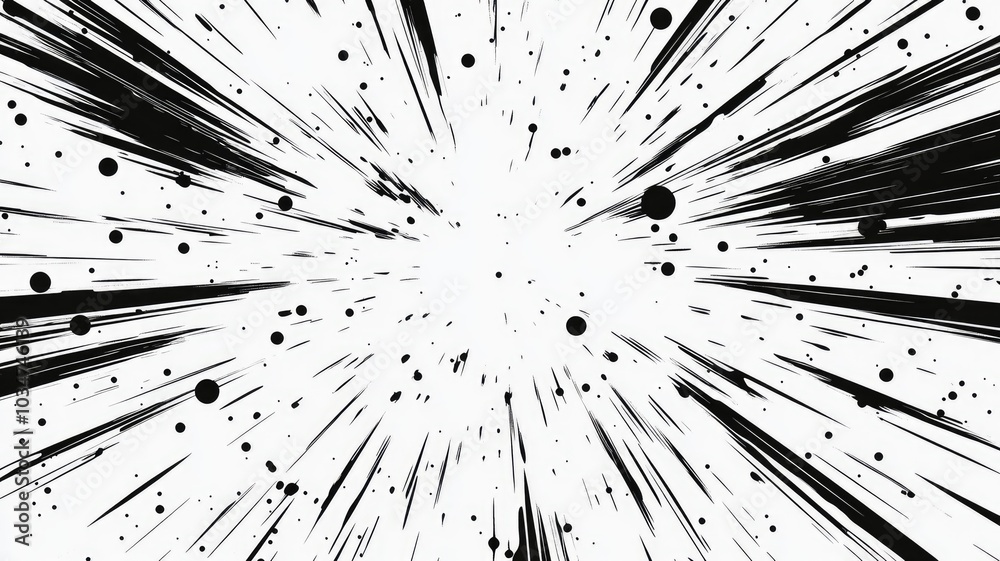 Black Ink Splatter with Radiating Lines and Dots Black Ink Splatter with Radiating Lines and Dots