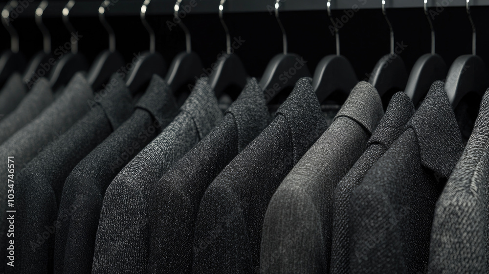 Obraz premium The suits hanging on the clothes rack are neatly arranged for display.
