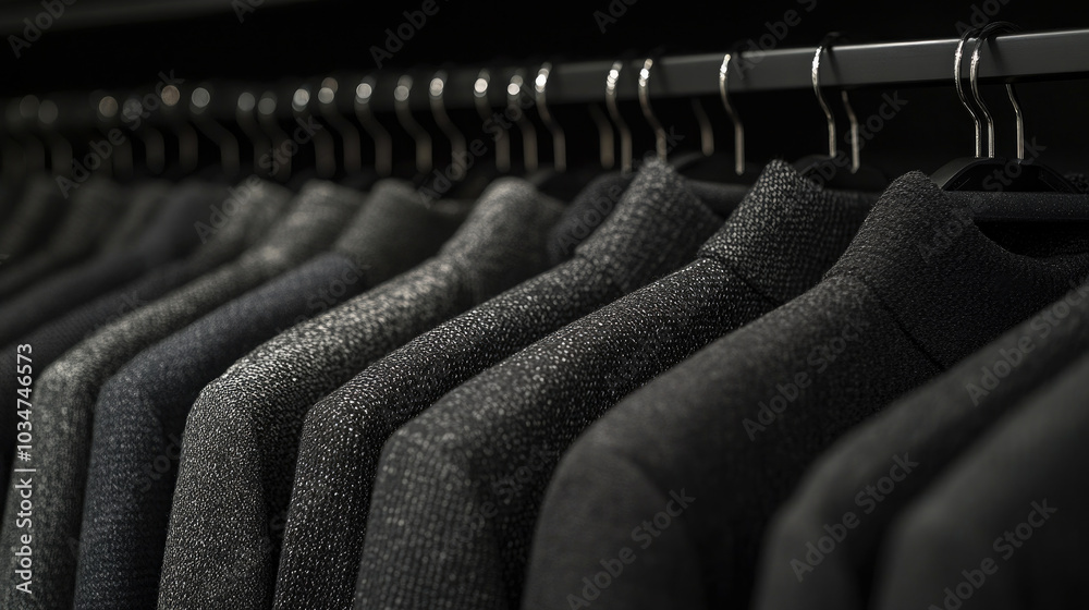 Obraz premium The suits hanging on the clothes rack are neatly arranged for display.