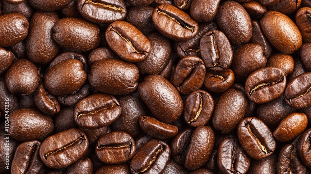 Fototapeta premium Dark Roasted Coffee Beans With Visible Cracks