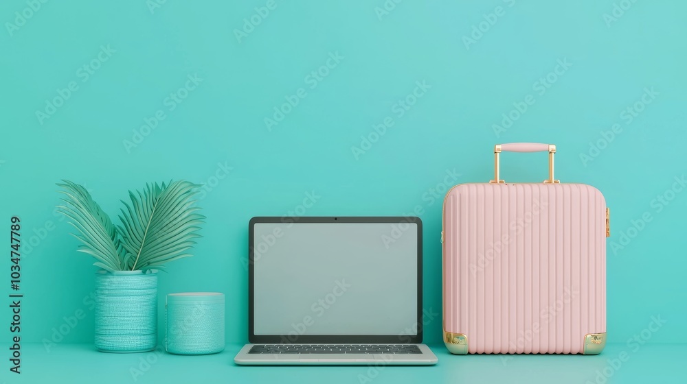 Essentials for Business Travel on a Vibrant Background Essentials for Business Travel on a Vibrant Background