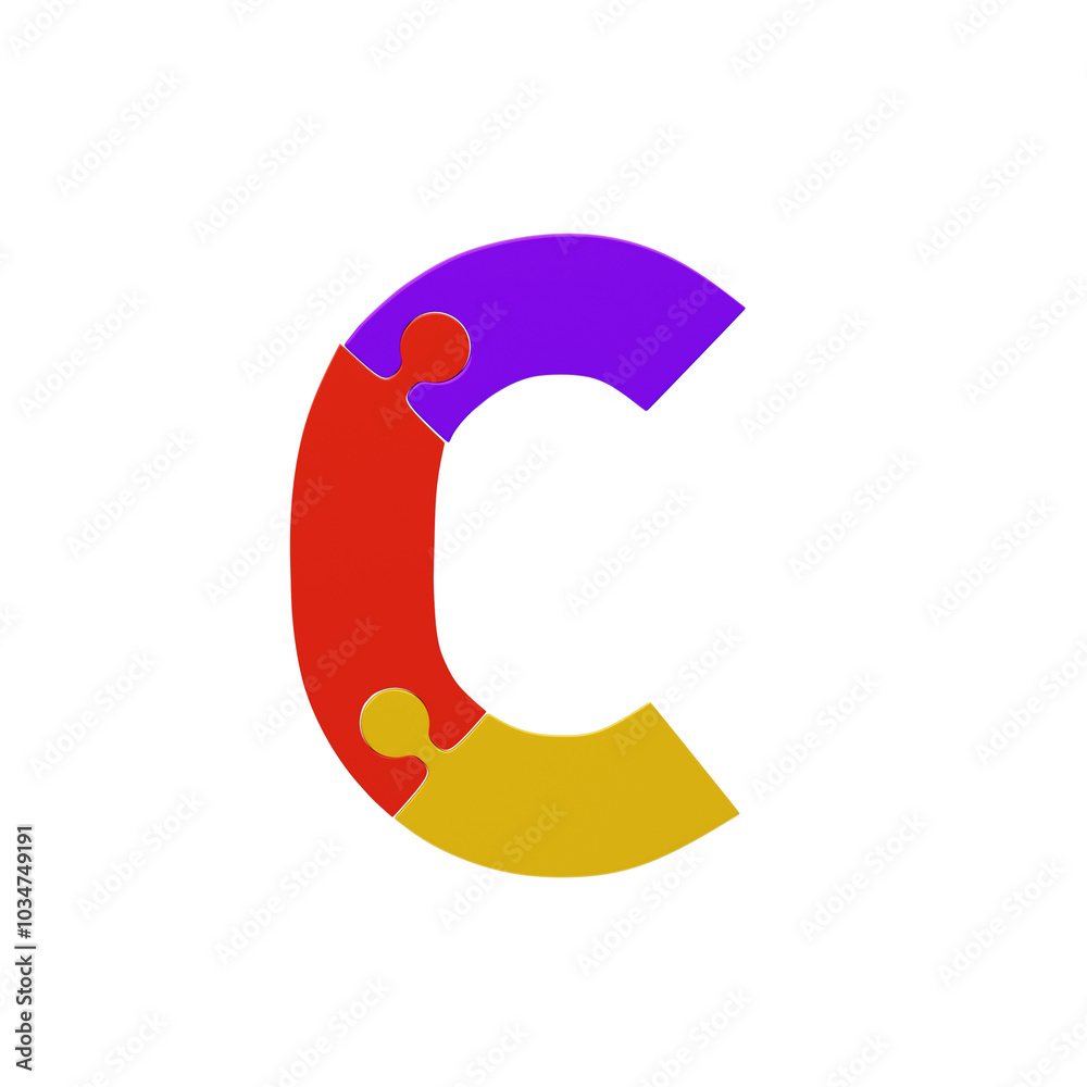 3D Colorful Puzzle Piece Letter C. 3D Icon 3D Colorful Puzzle Piece Letter C. 3D Icon