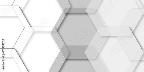 Abstract background with white, gray hexagons. luxury emboss honeycomb white, gray pattern shadow polygonal square web connection. Hexagonal 3d vector grid tile and mosaic structure mess cell. 