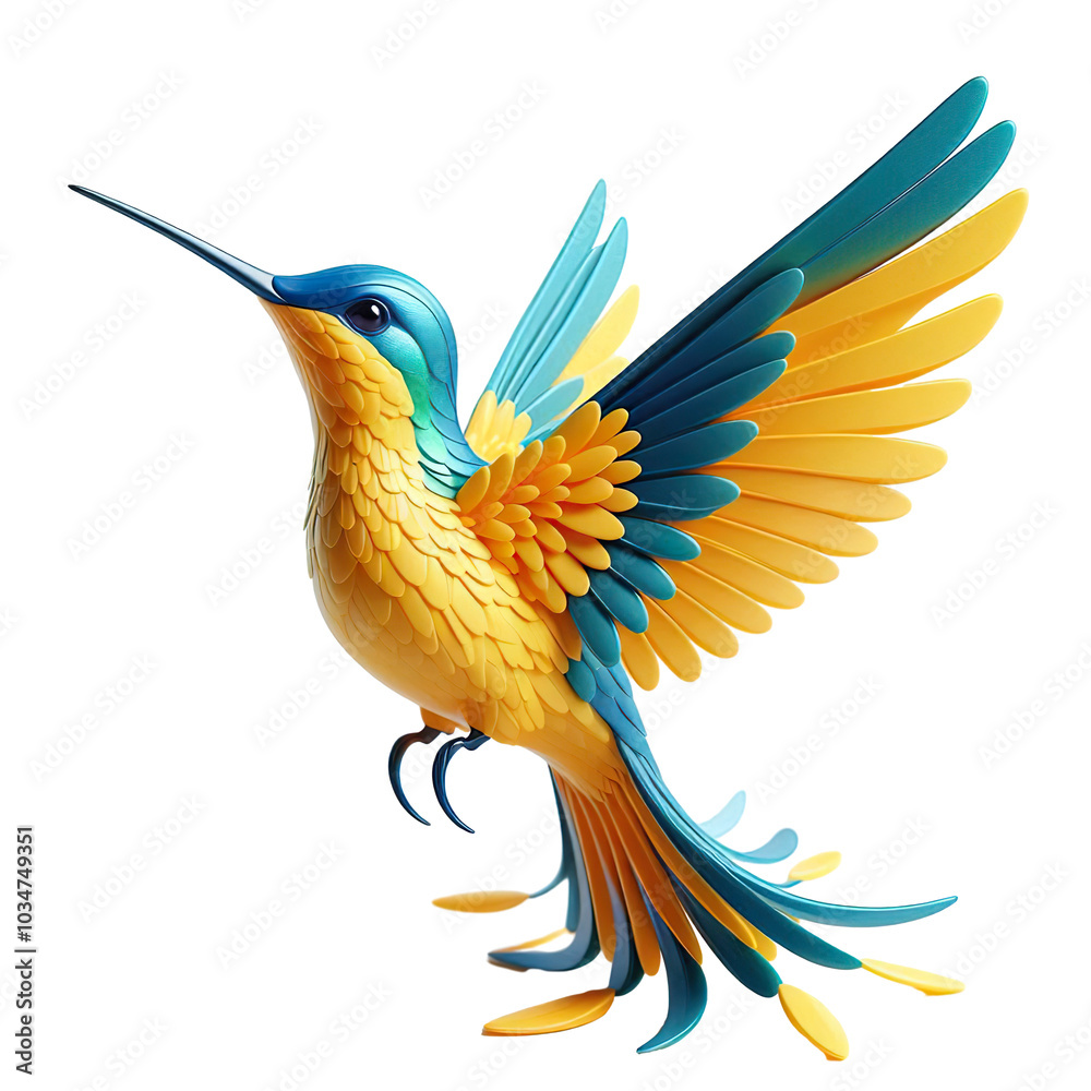 Obraz premium 3D yellow and blue humming bird illustration isolated PNG