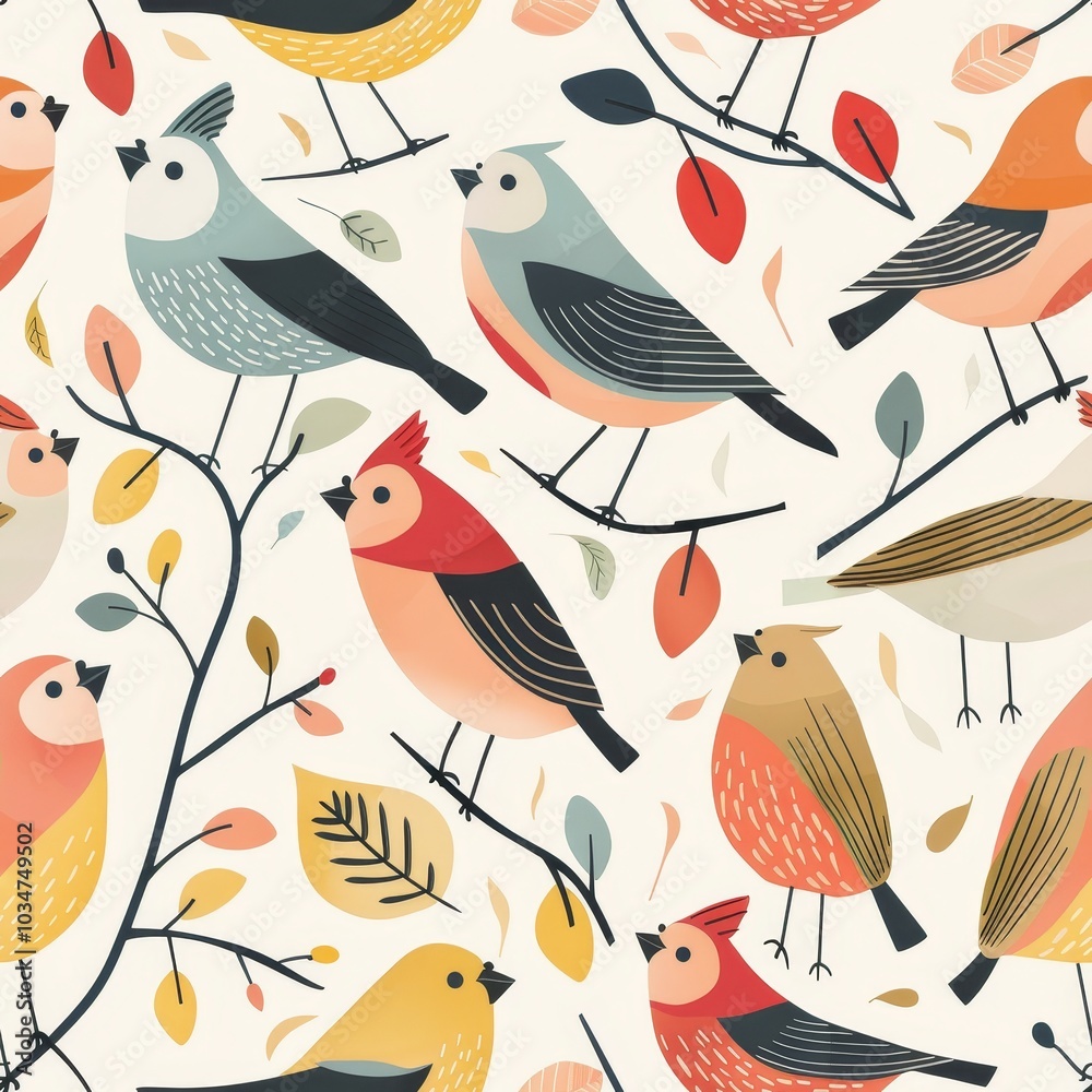 Seamless background pattern showcasing various bird species in intricate detail, featuring vibrant colors and soft pastels. Beauty of avian life in flight and perched in natural environments. Seamless background pattern showcasing various bird species in intricate detail, featuring vibrant colors and soft pastels. Beauty of avian life in flight and perched in natural environments.