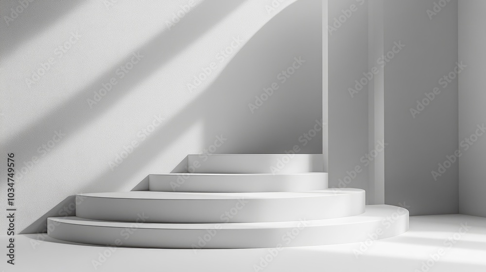 White Circular Steps with Sunlight and Shadows White Circular Steps with Sunlight and Shadows