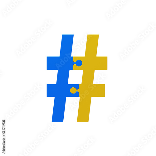3D Colorful Puzzle Piece Letter Hashtag. 3D Icon