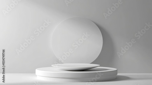 White Circular Platform with an Oval Shape in the Background