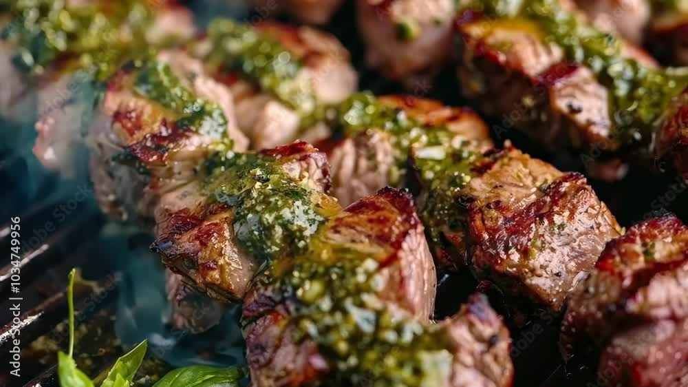 Pesto marinated grilled lamb kebabs, Video Pesto marinated grilled lamb kebabs, Video