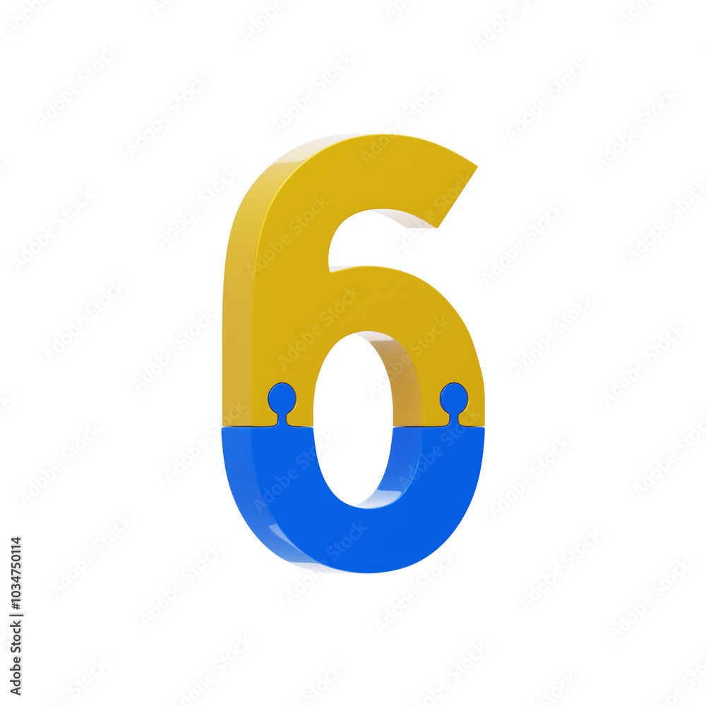 3D Colorful Puzzle Piece Number 6. 3D Icon 3D Colorful Puzzle Piece Number 6. 3D Icon