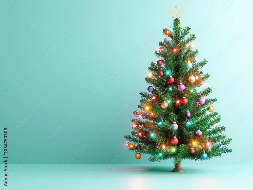 Organic Christmas tree with energy-efficient LED lights, sustainable festive celebration, 3D illustration Organic Christmas tree with energy-efficient LED lights, sustainable festive celebration, 3D illustration
