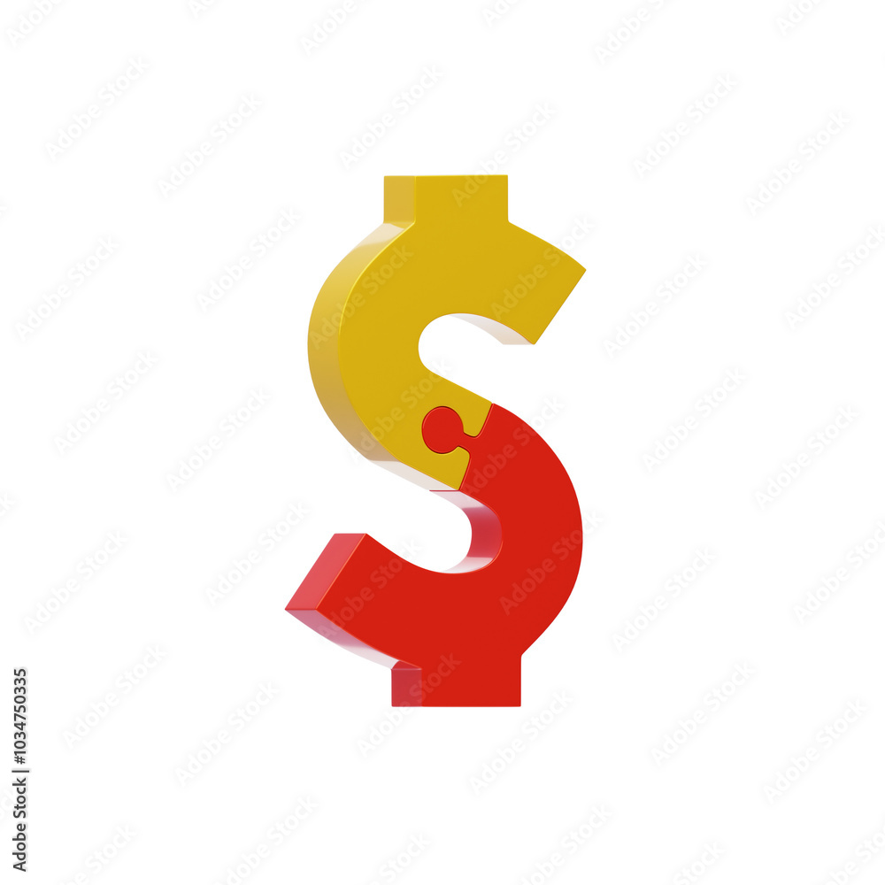 3D Colorful Puzzle Piece Letter Dollar Symbol. 3D Icon 3D Colorful Puzzle Piece Letter Dollar Symbol. 3D Icon