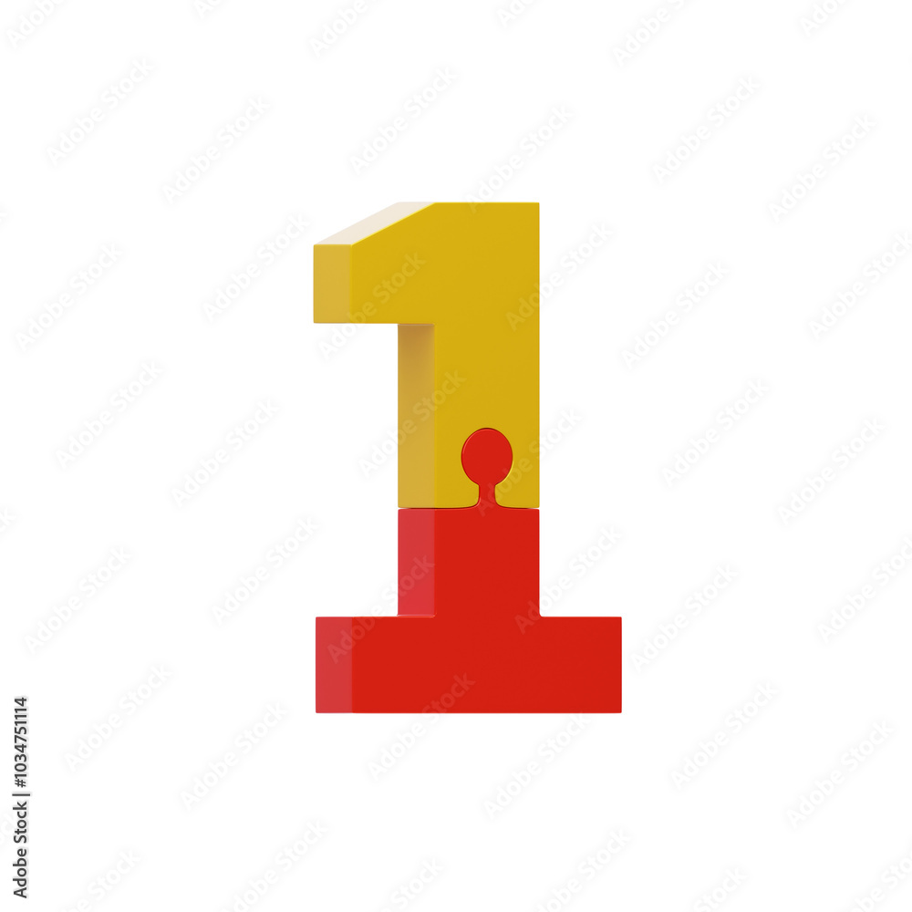 3D Colorful Puzzle Piece Number 1. 3D Icon