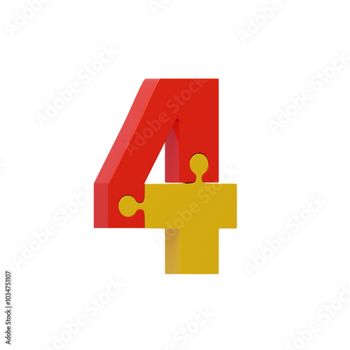 3D Colorful Puzzle Piece Number 4. 3D Icon