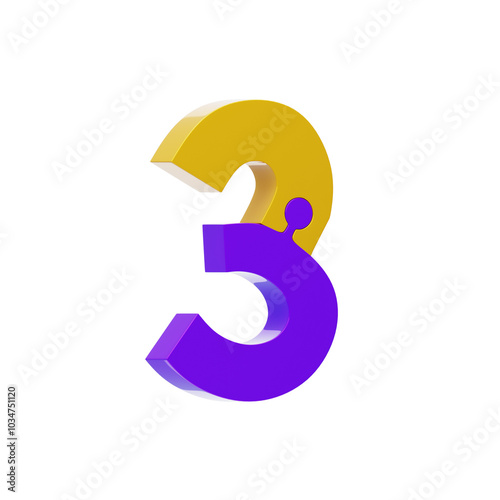 3D Colorful Puzzle Piece Number 3. 3D Icon