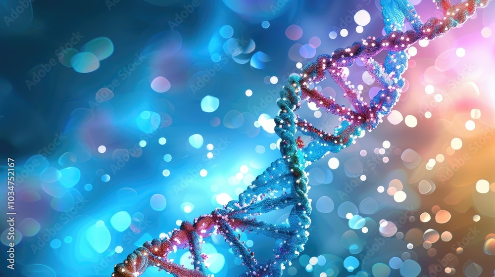 Fototapeta premium Abstract DNA Helix with Bokeh Background