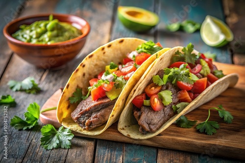 Grilled Beef Taco with Guacamole and Cilantro: A Mexican Delight