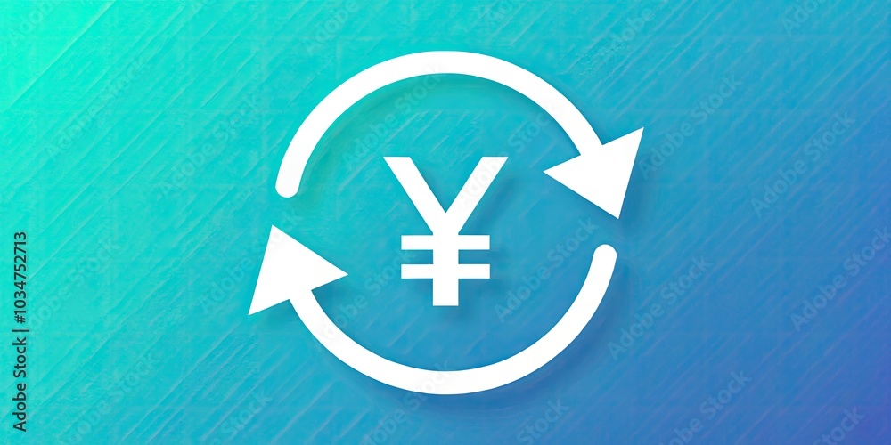Minimalist Investment Refund Icon with Yen and Yuan Symbols, Repeating Arrows for Finance and Currency Representation, Clean Design for Business and Economic Concepts Minimalist Investment Refund Icon with Yen and Yuan Symbols, Repeating Arrows for Finance and Currency Representation, Clean Design for Business and Economic Concepts