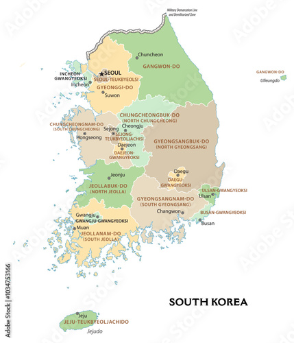 Isolated administrative divisions map of South Korea