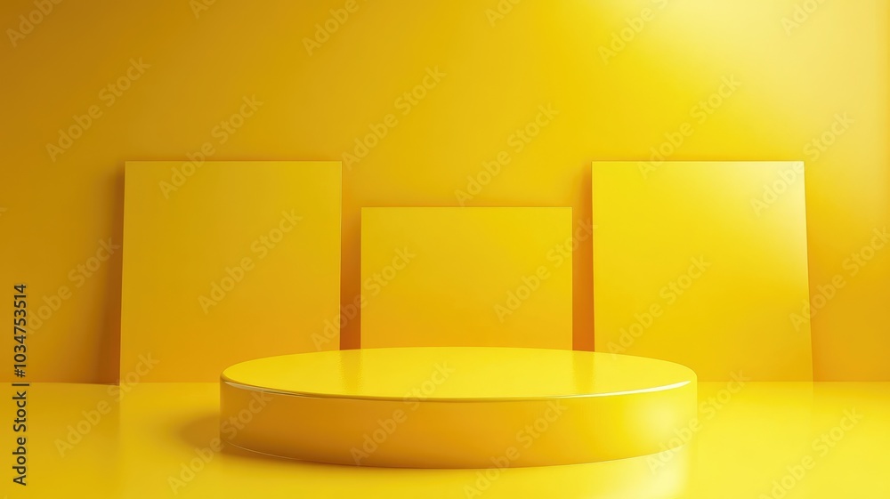 Yellow Cylinder Platform Against Yellow Background Yellow Cylinder Platform Against Yellow Background