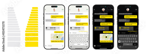 Smartphone Messenger Chat: SMS Template Bubbles, Voice Messages, and GPS Location Sharing. Vector Illustration.