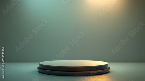 Minimalist Circular Platform with Green and Yellow Lighting