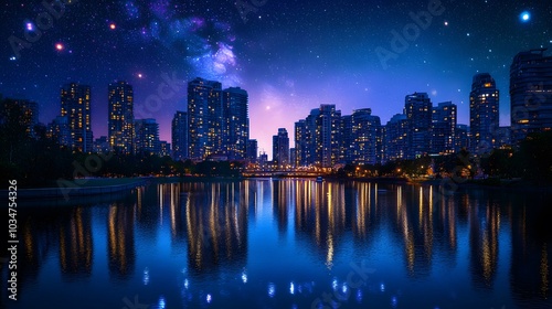 A vibrant city skyline wallpaper at night