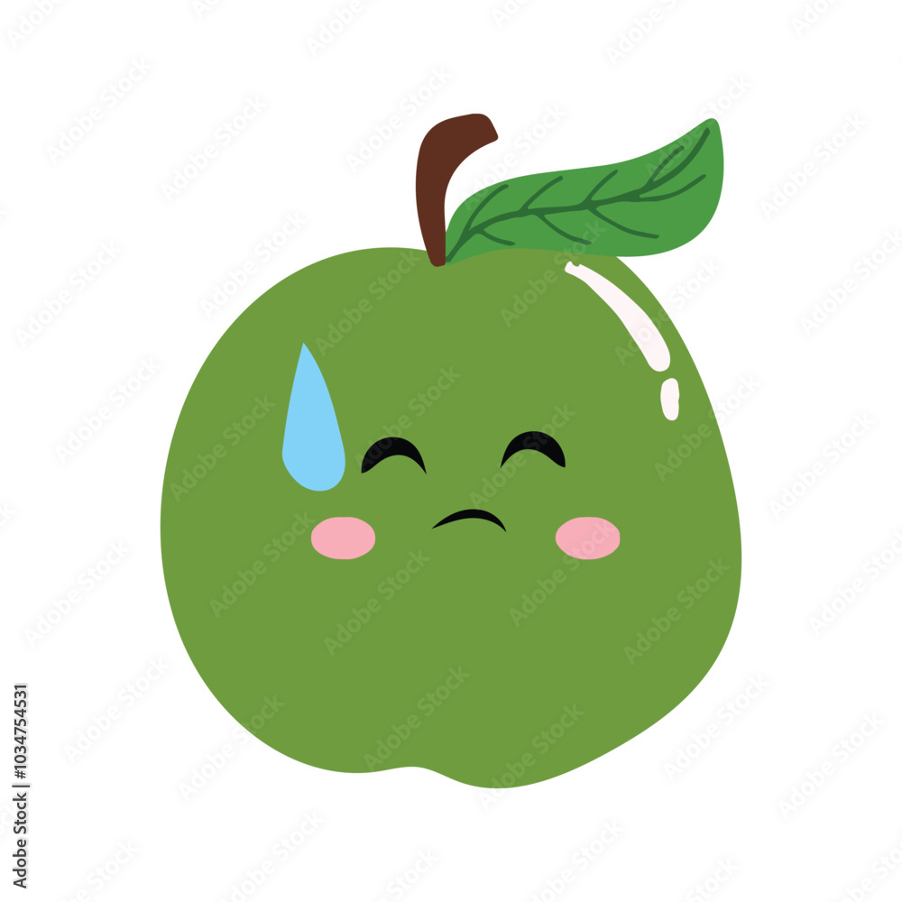 cute kawaii apples sticker emoticon isolated on white background. Cute and kawaii apples  emoticon expression 