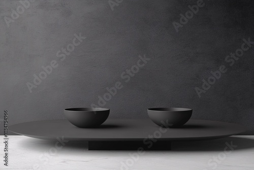 Minimalist Still Life with Black Bowls on a Dark Background