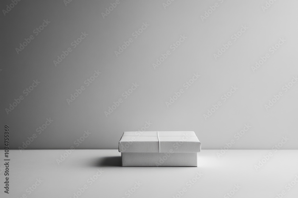White Gift Box on a White Surface with a Grey Background