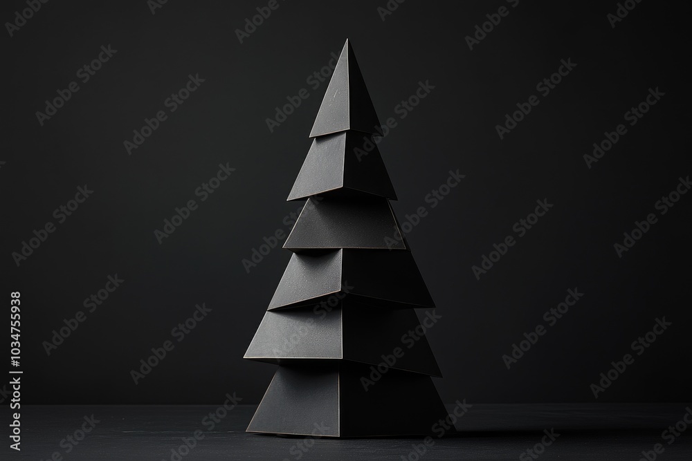 Black Geometric Christmas Tree Ornament on Dark Background Black Geometric Christmas Tree Ornament on Dark Background