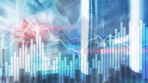 Double exposure Financial graphs and diagrams. Business, economics and investment concept