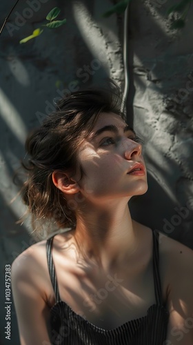 Woman Gazing Upwards in Sunlight