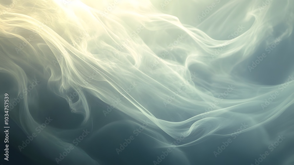 Soft curls of mist twisting and flowing through a gently lit ethereal background
