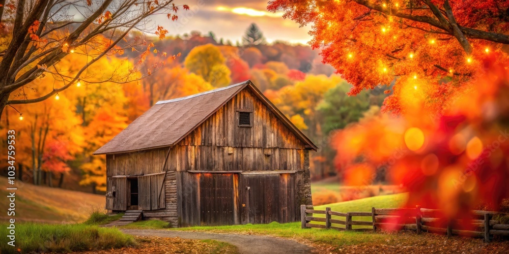 Serene Autumn Scene of a Rustic Wooden Barn in the Berkshires, Massachusetts with Bokeh Effect - Rural Landscape Photography