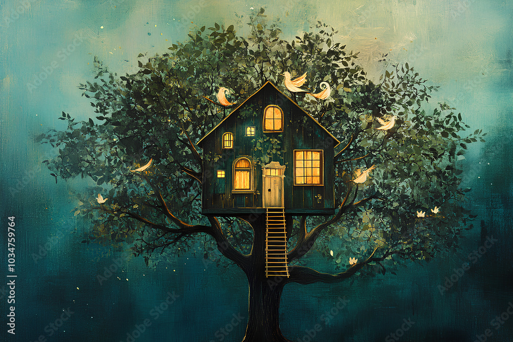 Naklejka premium Tree house, illustration